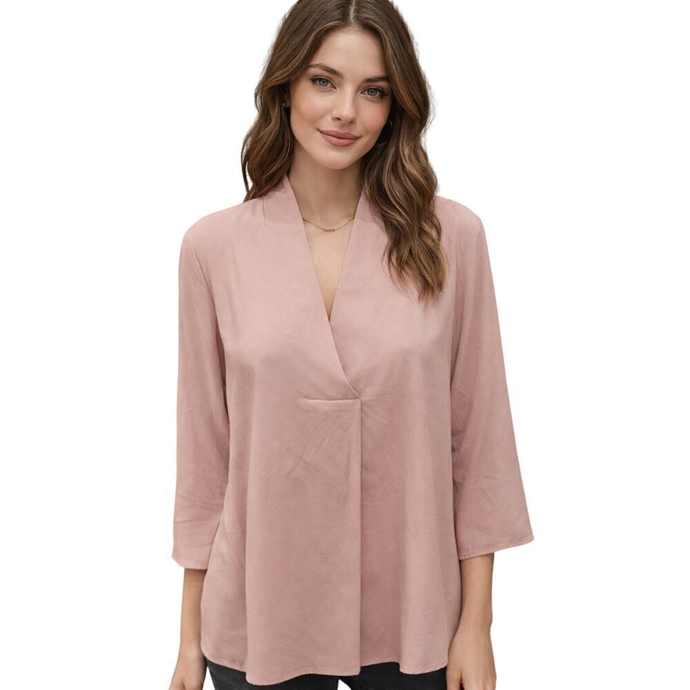 Loft sz M Blush Pink pleat front relaxed fit 3/4 sleeve Career Casual old money
